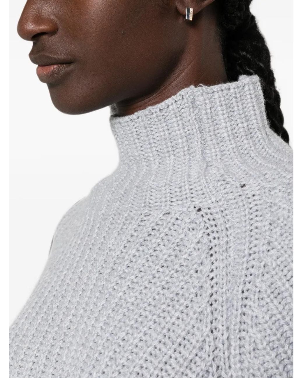 Liviana Conti Gray Ribbed-Knit High-Neck Sweater