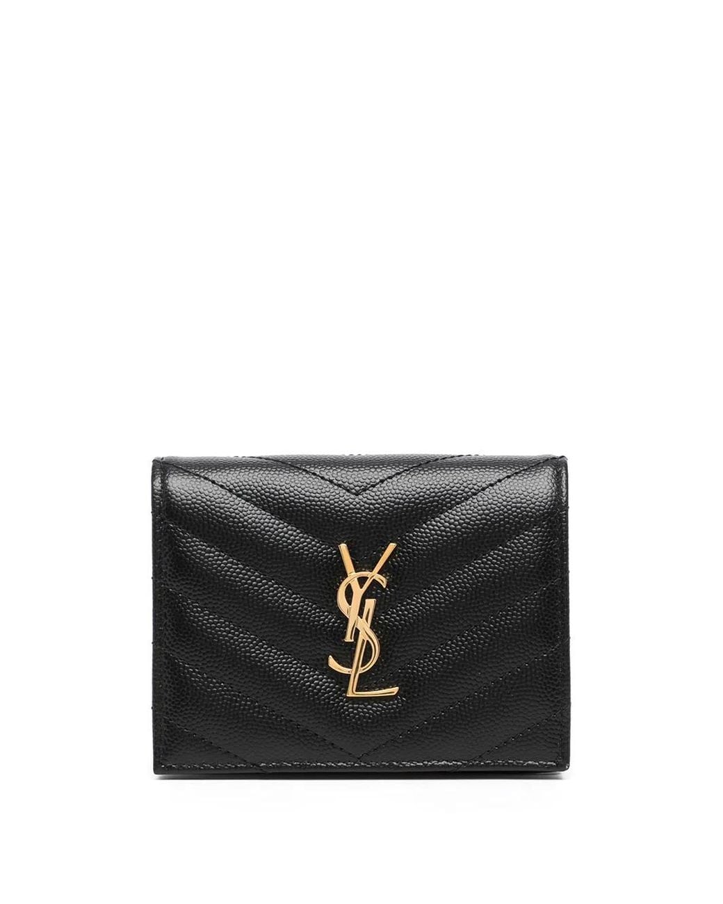 Saint Laurent Black Pebbled Logo Plaque Cardholder