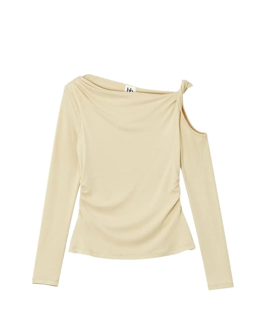 B+ AB Natural Asymmetric-Neck Ruched Top