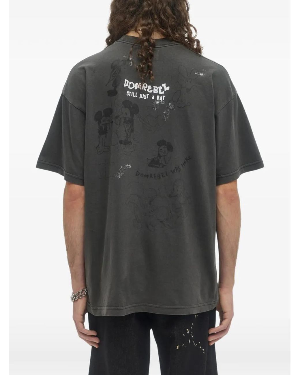 DOMREBEL Gray Spit Cartoon-Print T-Shirt for men
