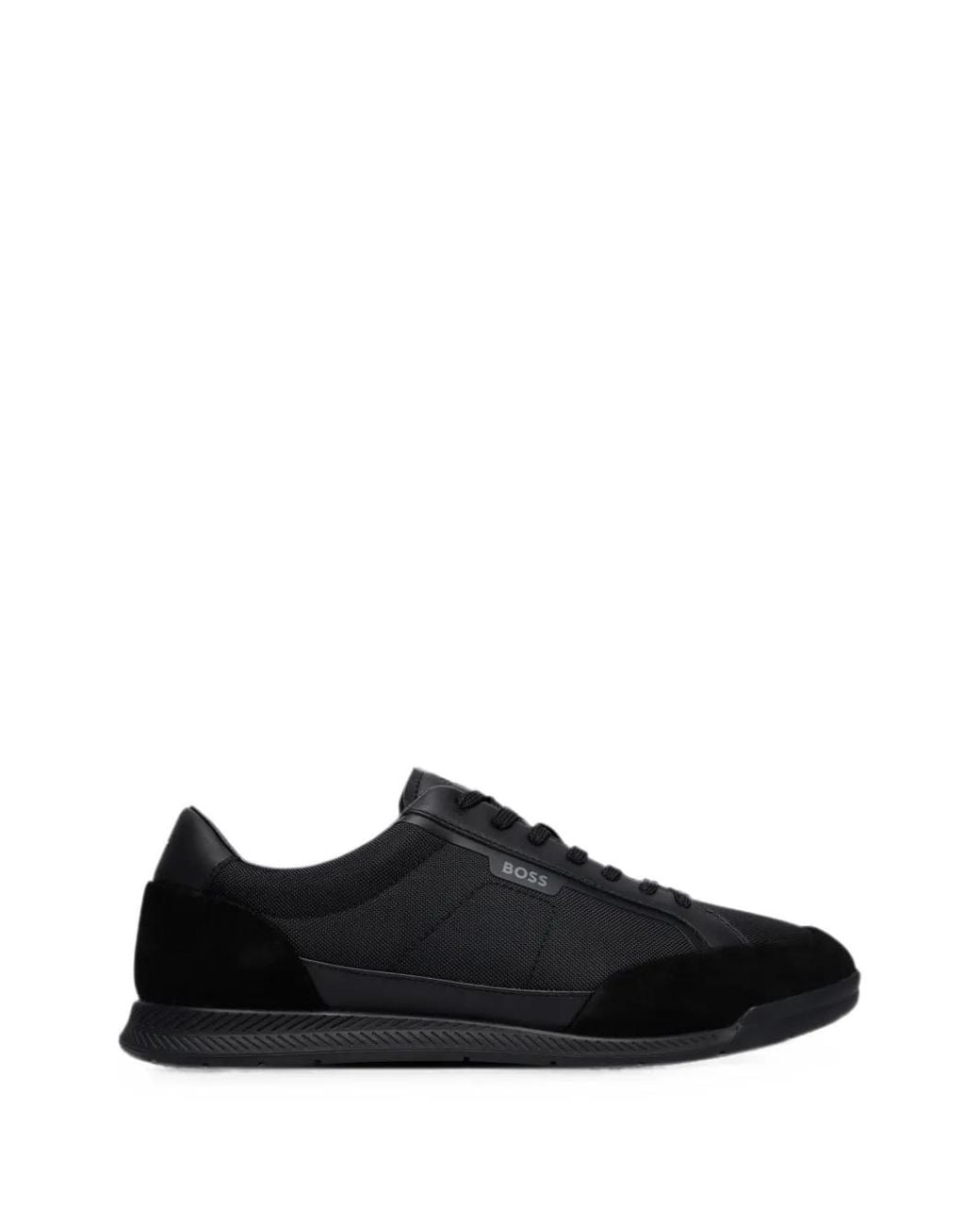 Boss Black Suede-Trim Sneakers With Ribbed Sole for men