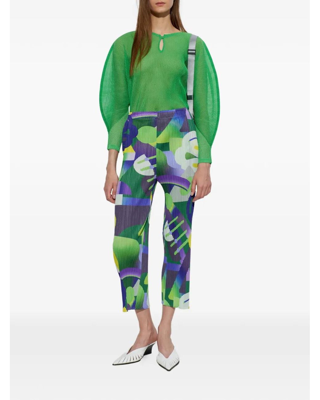 Pleats Please Issey Miyake Tatami April Keyhole-Neck Blouse in