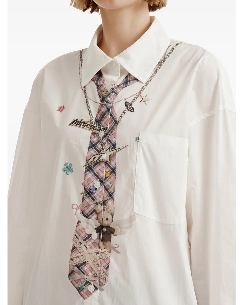 Mini Cream White Graphic-Print Shirt