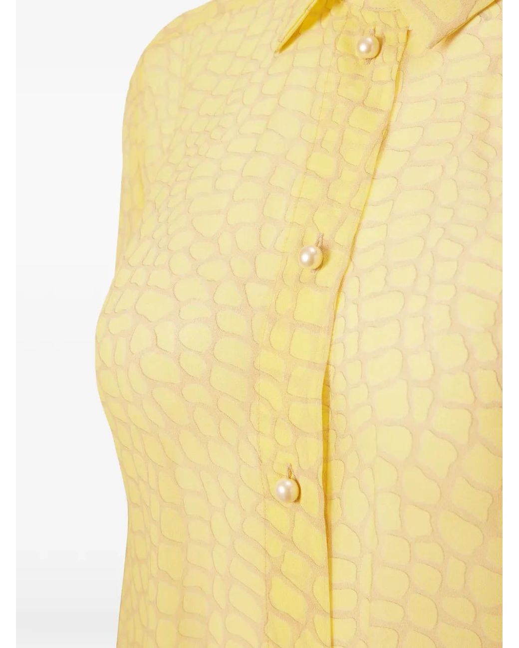Mia Peculiar Yellow Pearl-Button Crocodile-Print Shirt