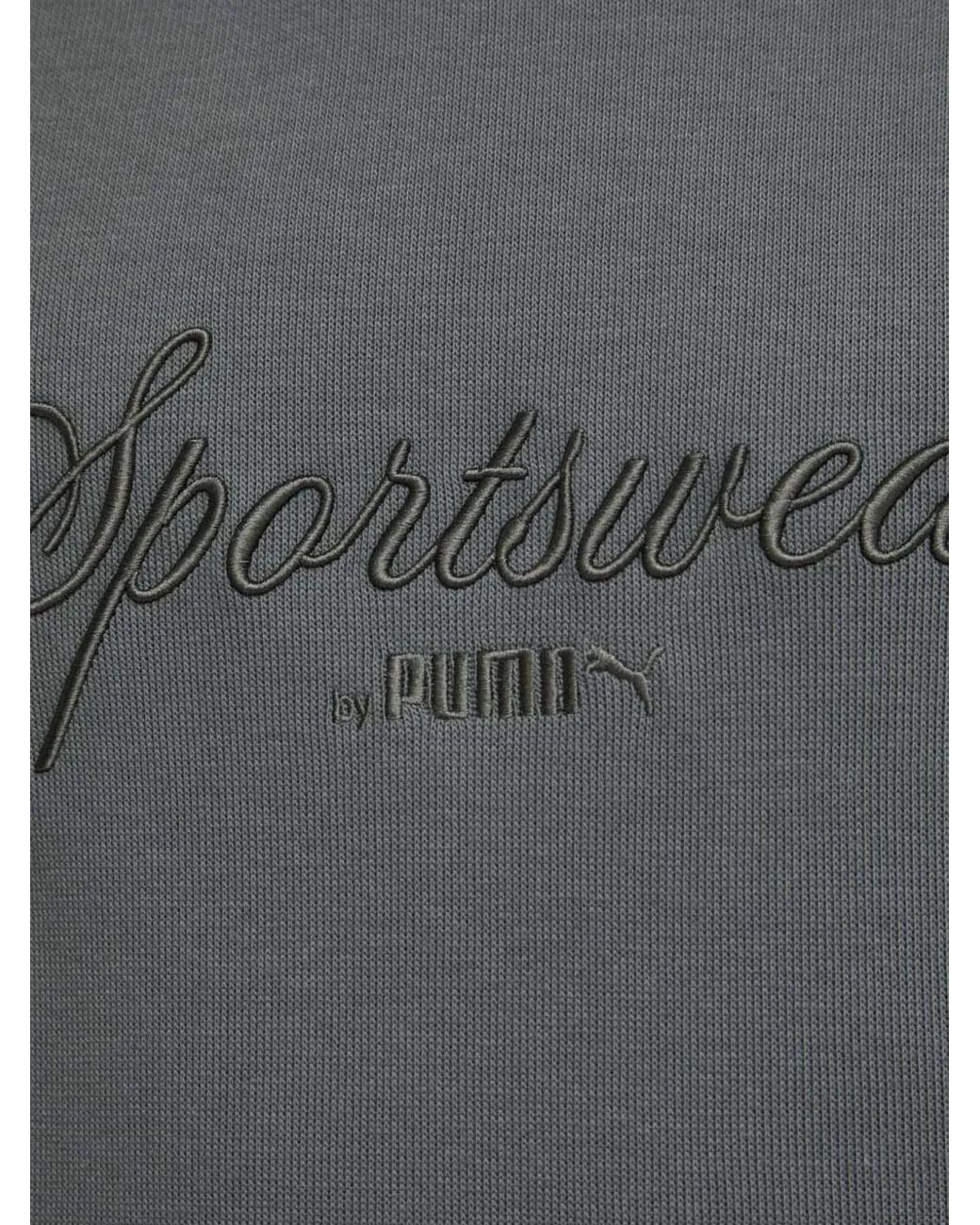 PUMA Gray Logo-Embroidered Drawstring Hoodie for men