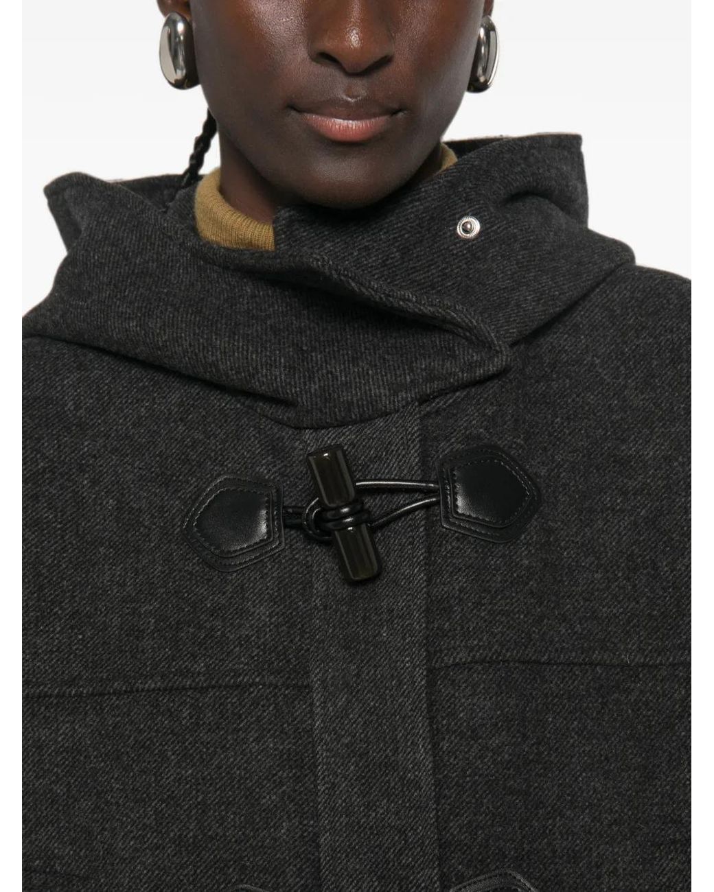 Ganni Black Hooded Toggle-Fastening Coat