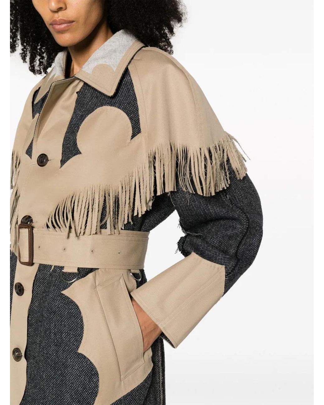 Maison Margiela Black Fringed Panelled Single-Breasted Coat