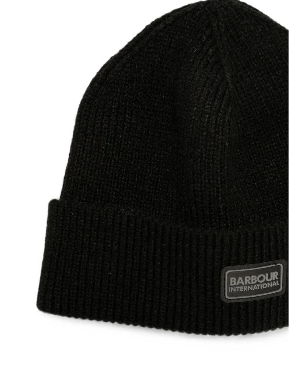 Barbour Black Sweeper Legacy Logo-Patch Scarf And Beanie Hat Set for men