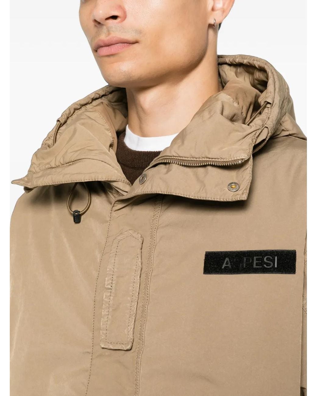 Aspesi Natural Hooded Logo-Patch Jacket for men
