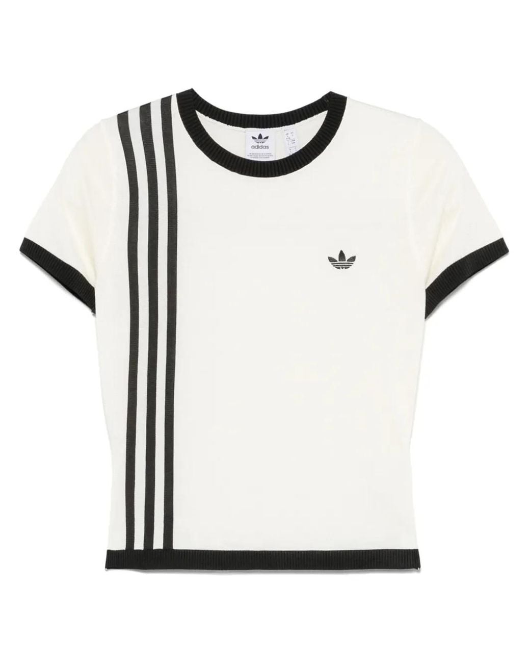 Adidas White Knitted 3-Stripes T-Shirt
