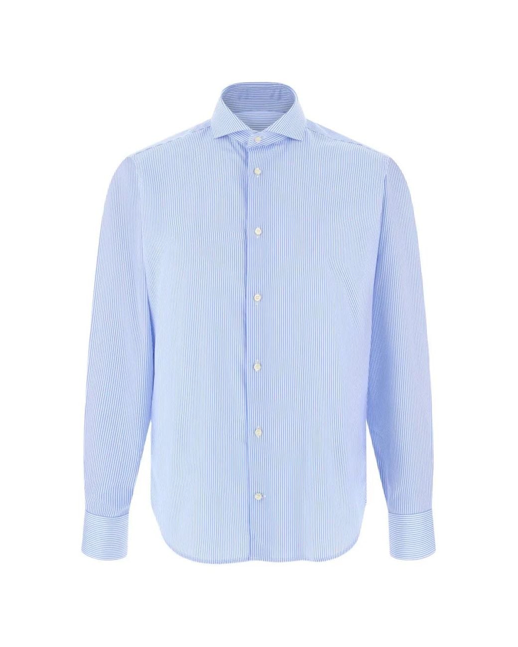 Boggi Blue Striped Cotton Twill Shirt Slim Fit for men