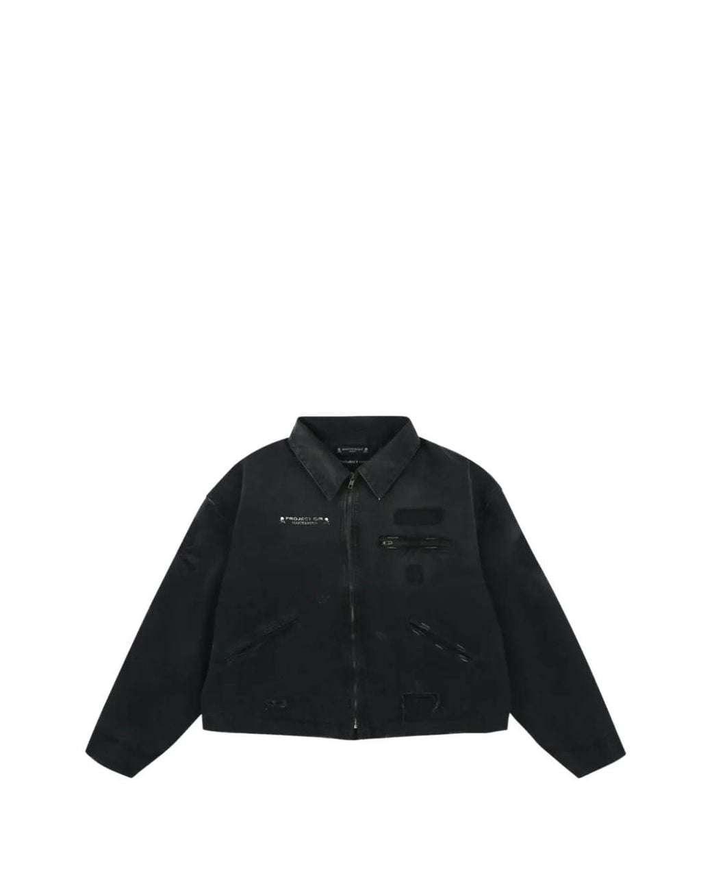 PROJECT G/R Black X Mastermind Distressed Denim Jacket for men
