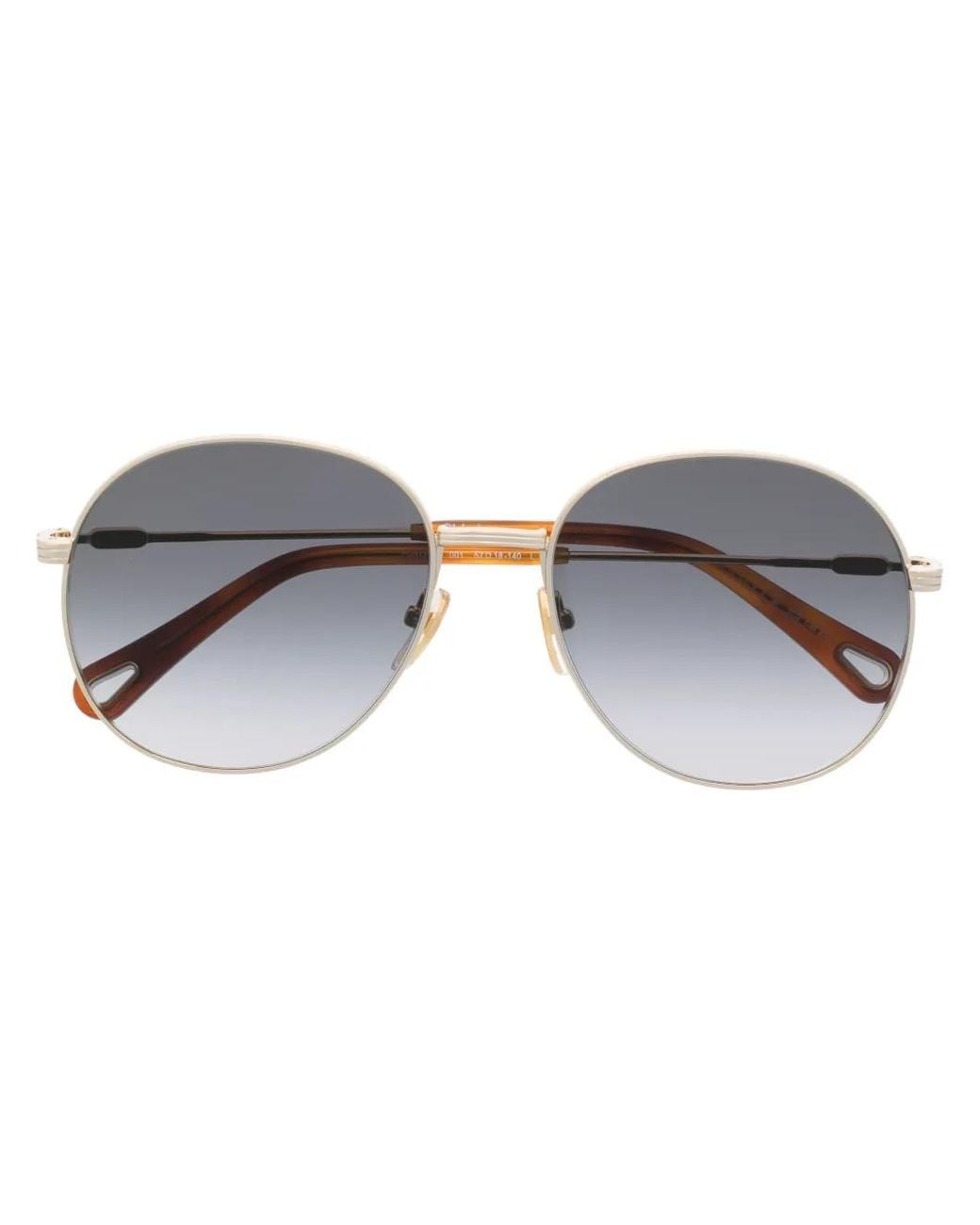 Chloé Gray Logo-Engraved Pilot-Frame Sunglasses