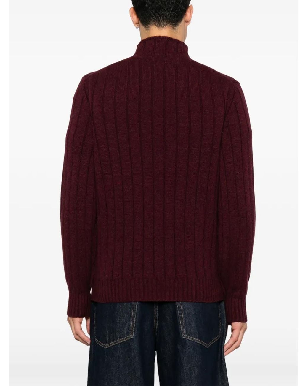 Brunello Cucinelli Red Pull Côtelé À Col Montant for men