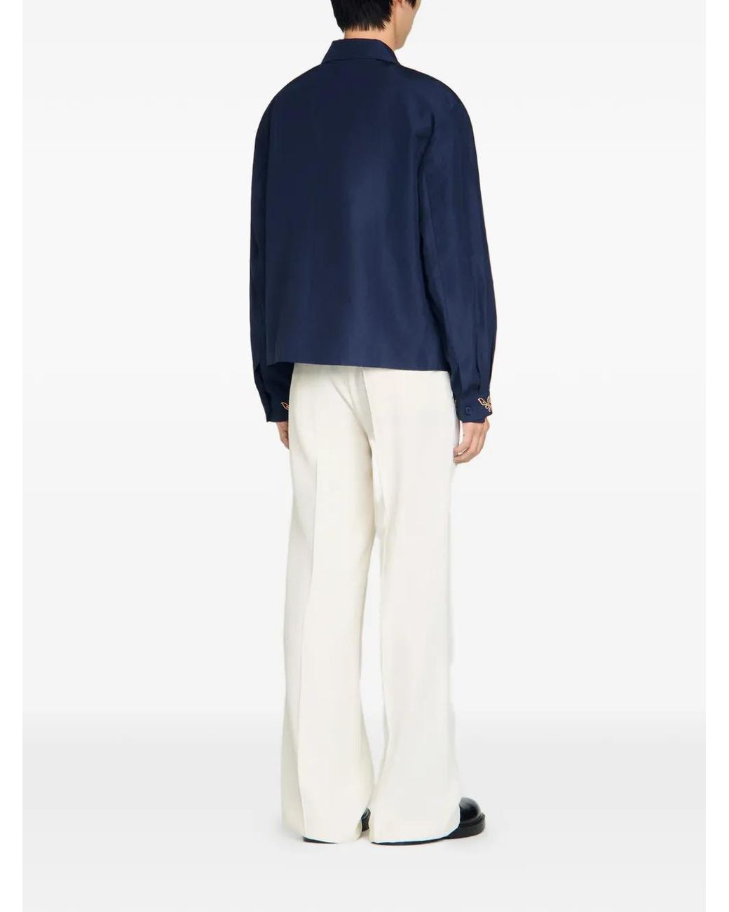 Sandro Blue Embroidered Wing Collar Jacket for men