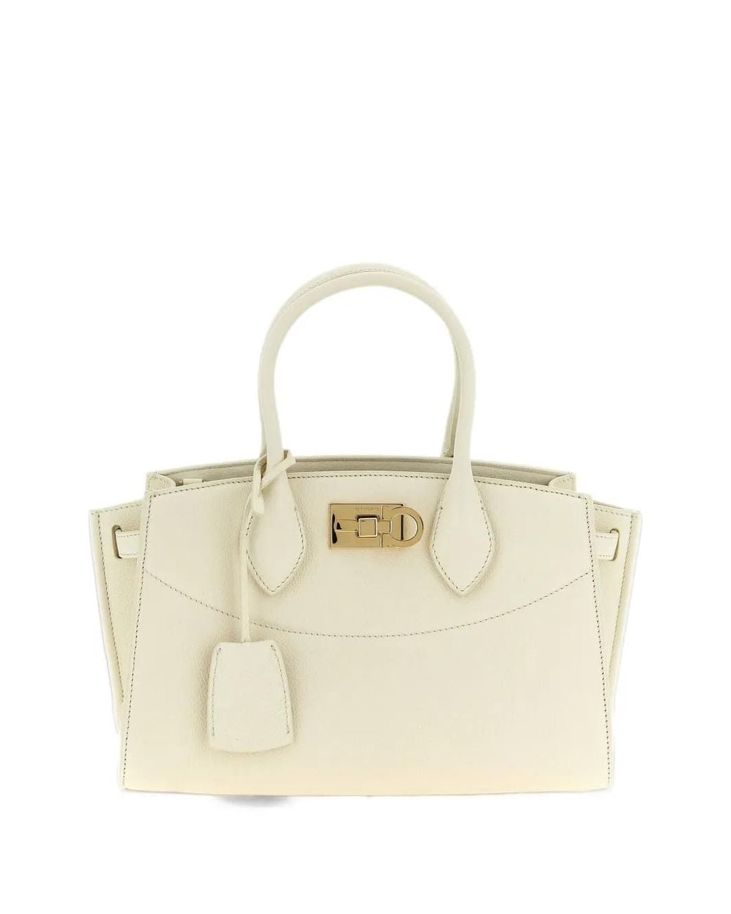 Pebbeld Ferragamo M Studio Pebbled Leather Tote Bag in Natural | Lyst