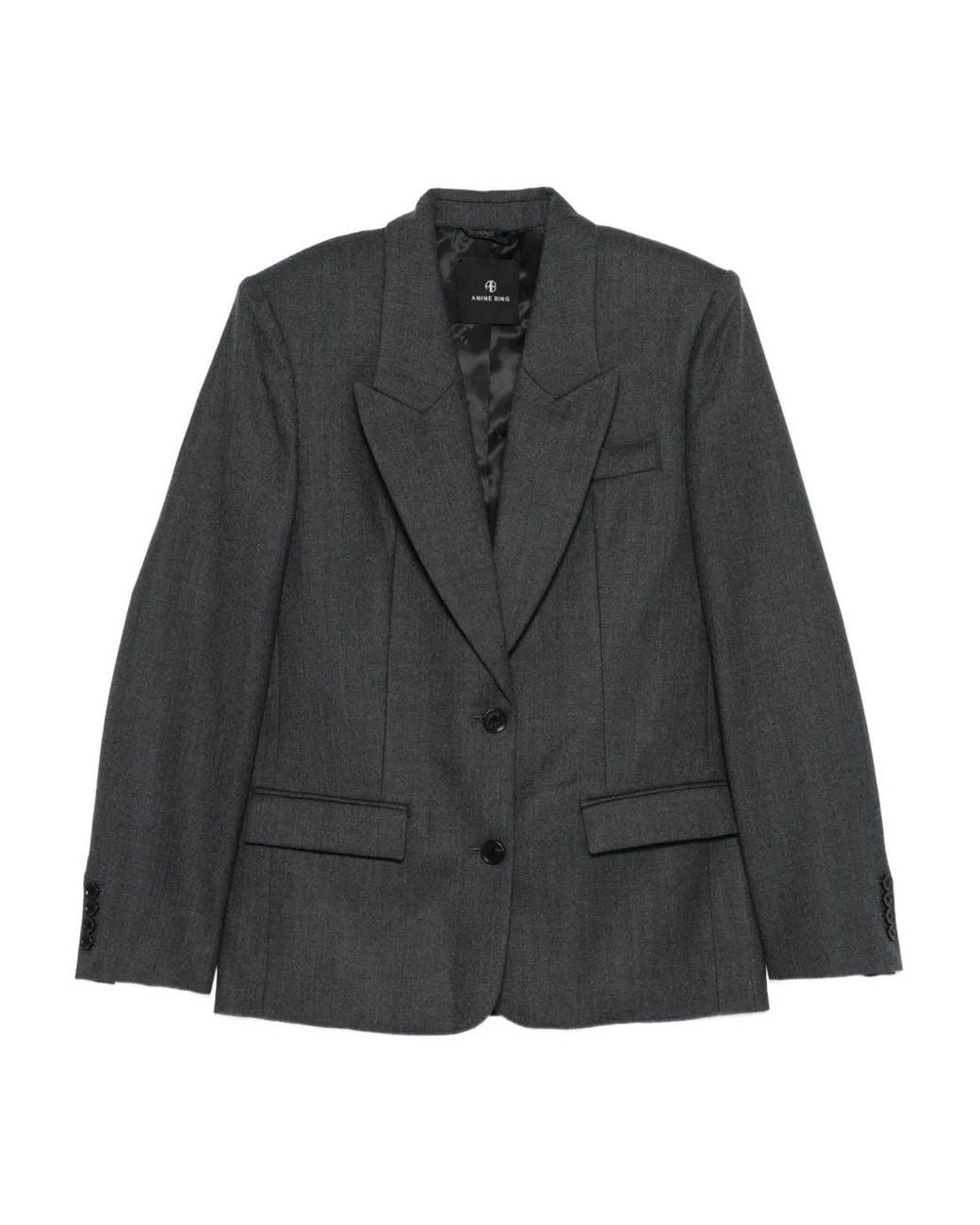 Anine Bing Gray "Ross" Single-Breasted Blazer Jacket