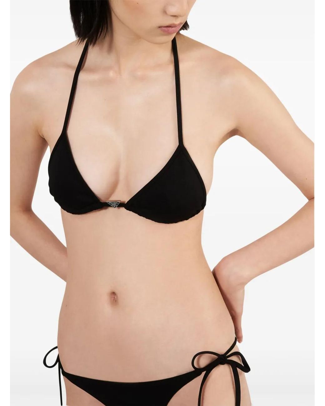Prada Black Interlock Fabric Triangle Bikini Top
