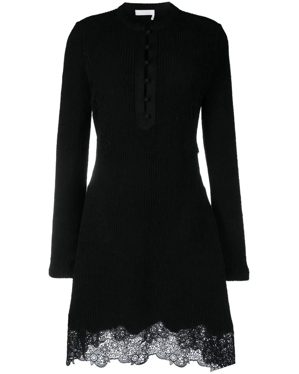 Chloé Black Lace-Panel Knitted Mini Dress