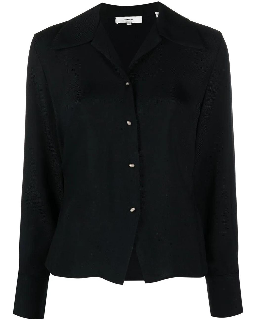 Vince Black Oversized-Collar Long-Sleeved Blouse