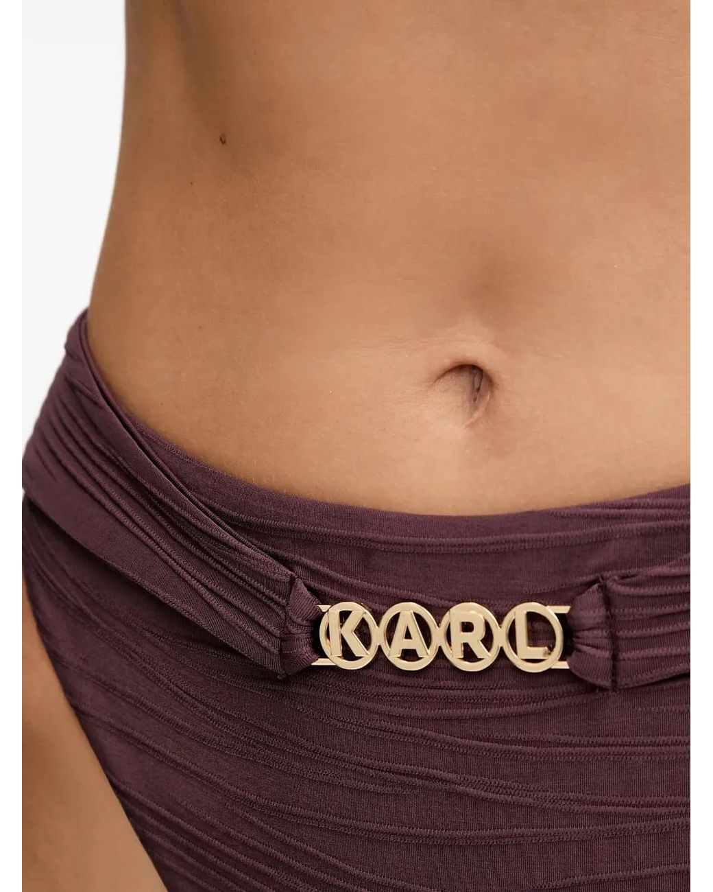 Karl Lagerfeld Brown Logo-Plaque Halterneck Bikini Top