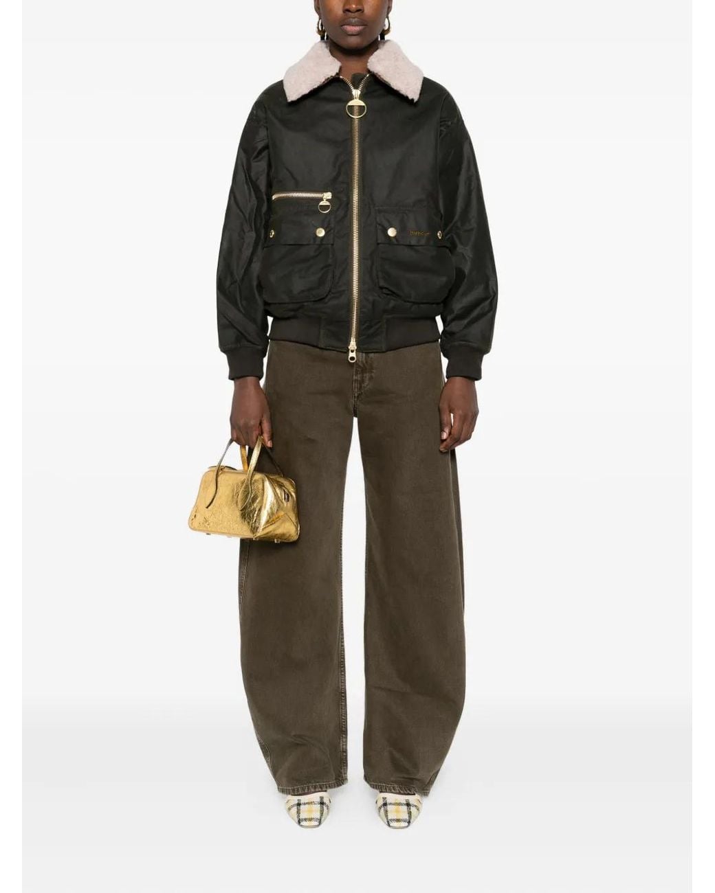 Barbour Black Shearling-Collar Zip-Front Jacket
