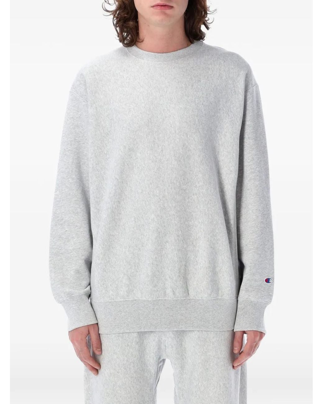 Champion Gray Logo-Patch Crew-Neck Sweater for men
