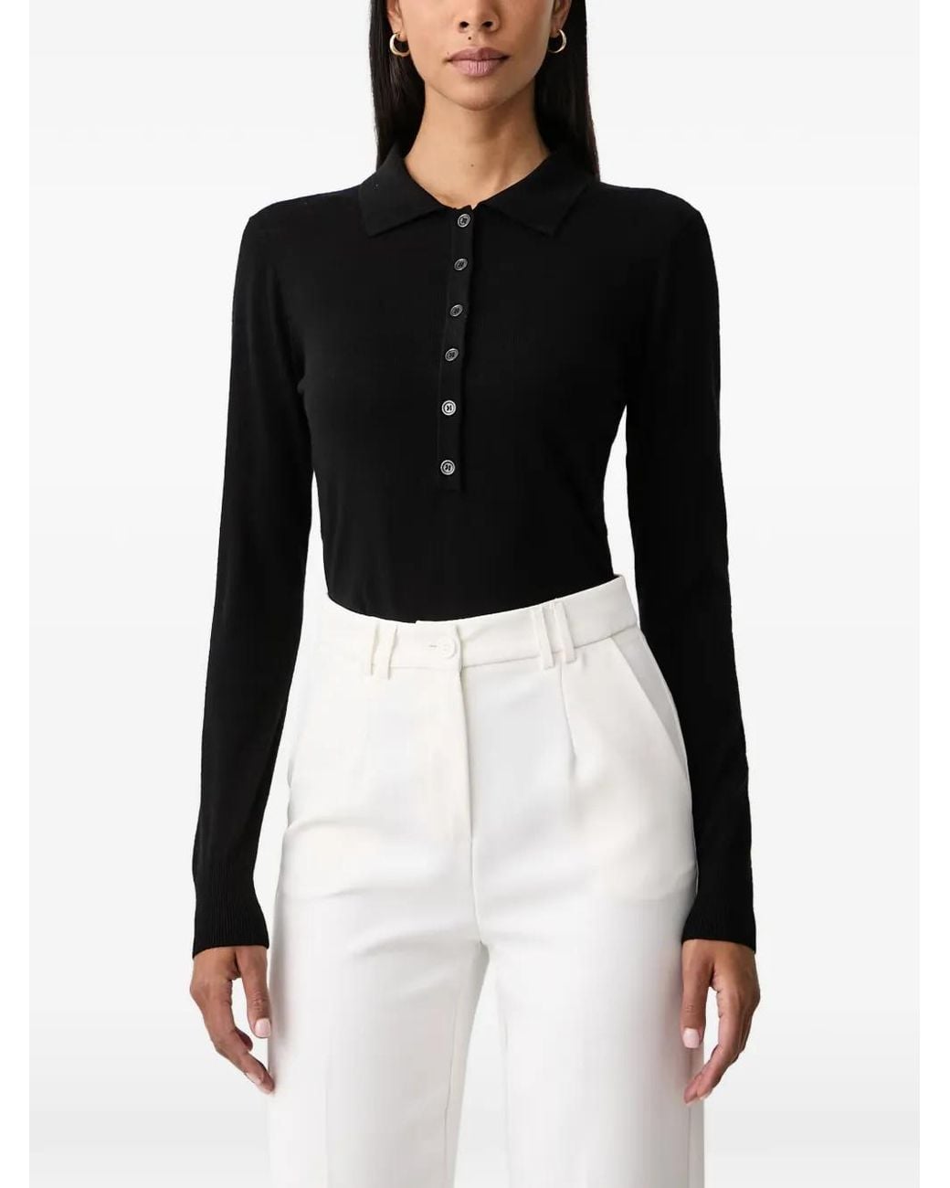 Fracomina Black Long-Sleeve Polo Bodysuit
