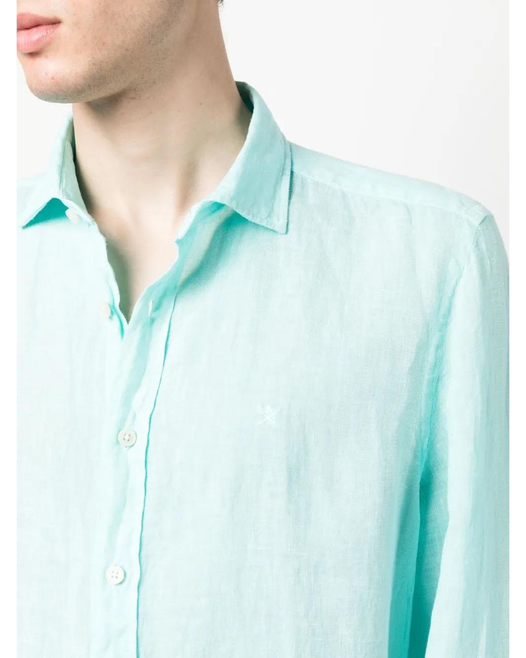 Hackett Blue Logo-Embroidered Linen Shirt for men