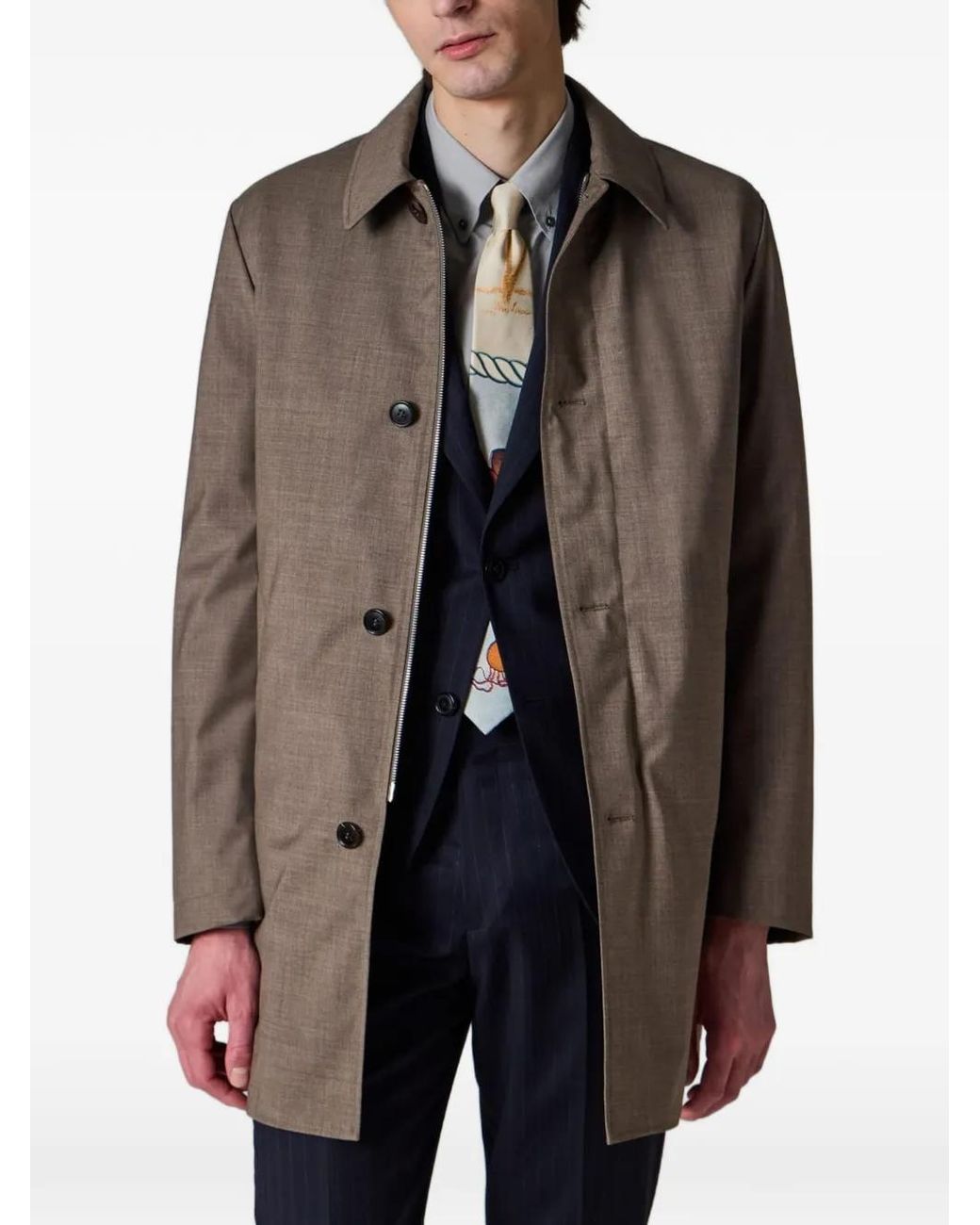 Paul Smith Brown Storm System' Wool Mac With Detachable Gilet for men
