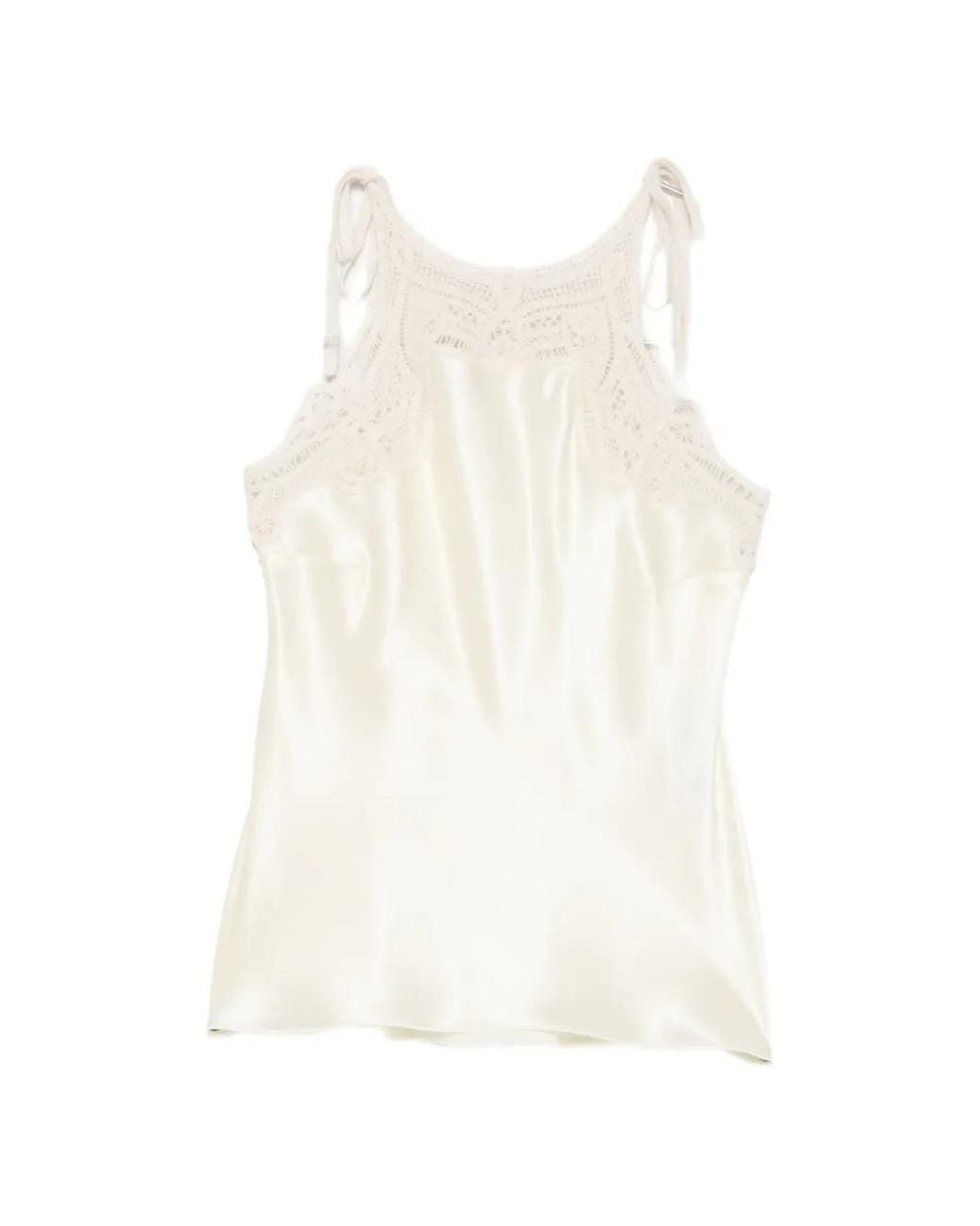 Ermanno Scervino White Lace-Trim Silk Top