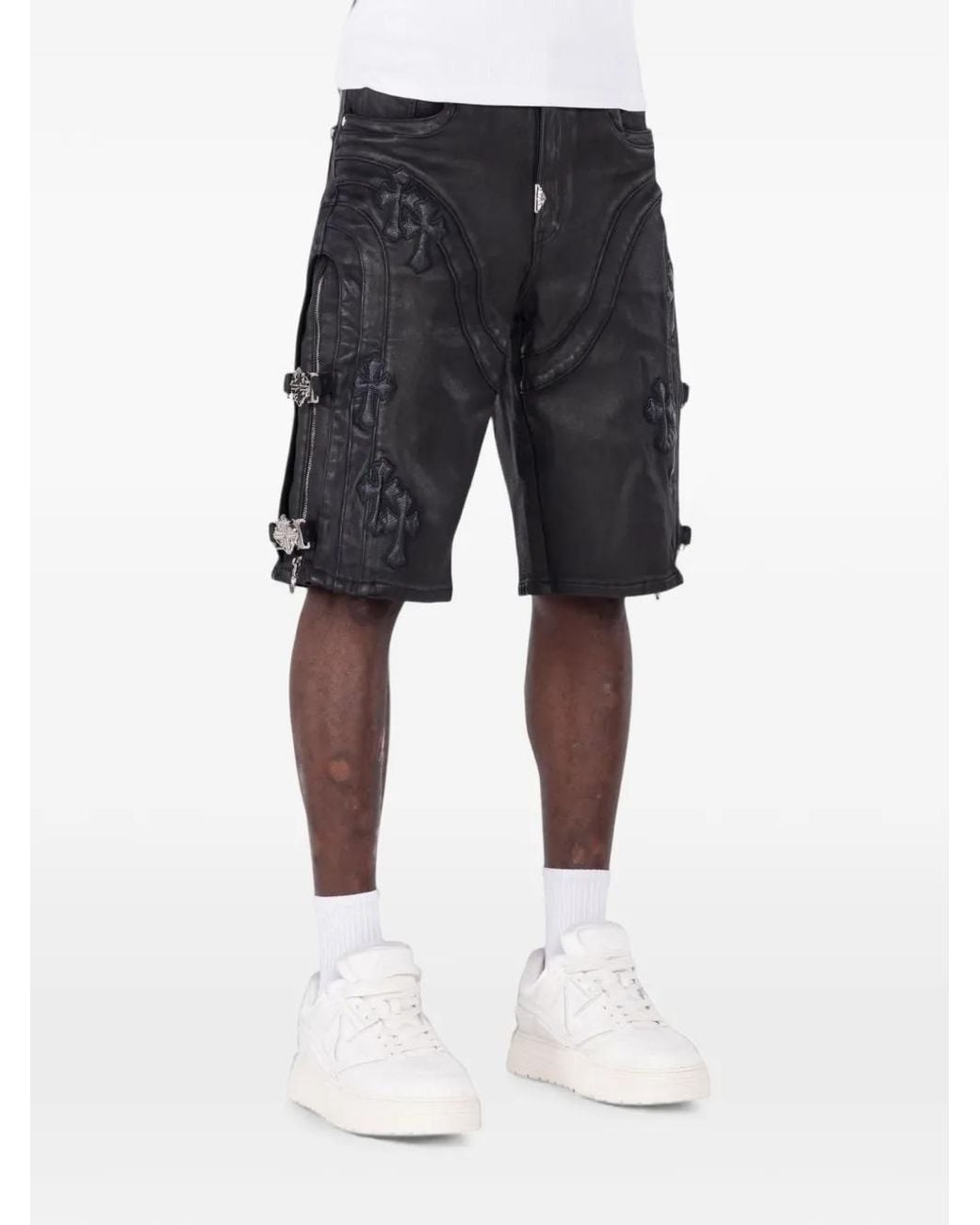GUAPI Gray Appliqué-Detail Buckled Shorts for men