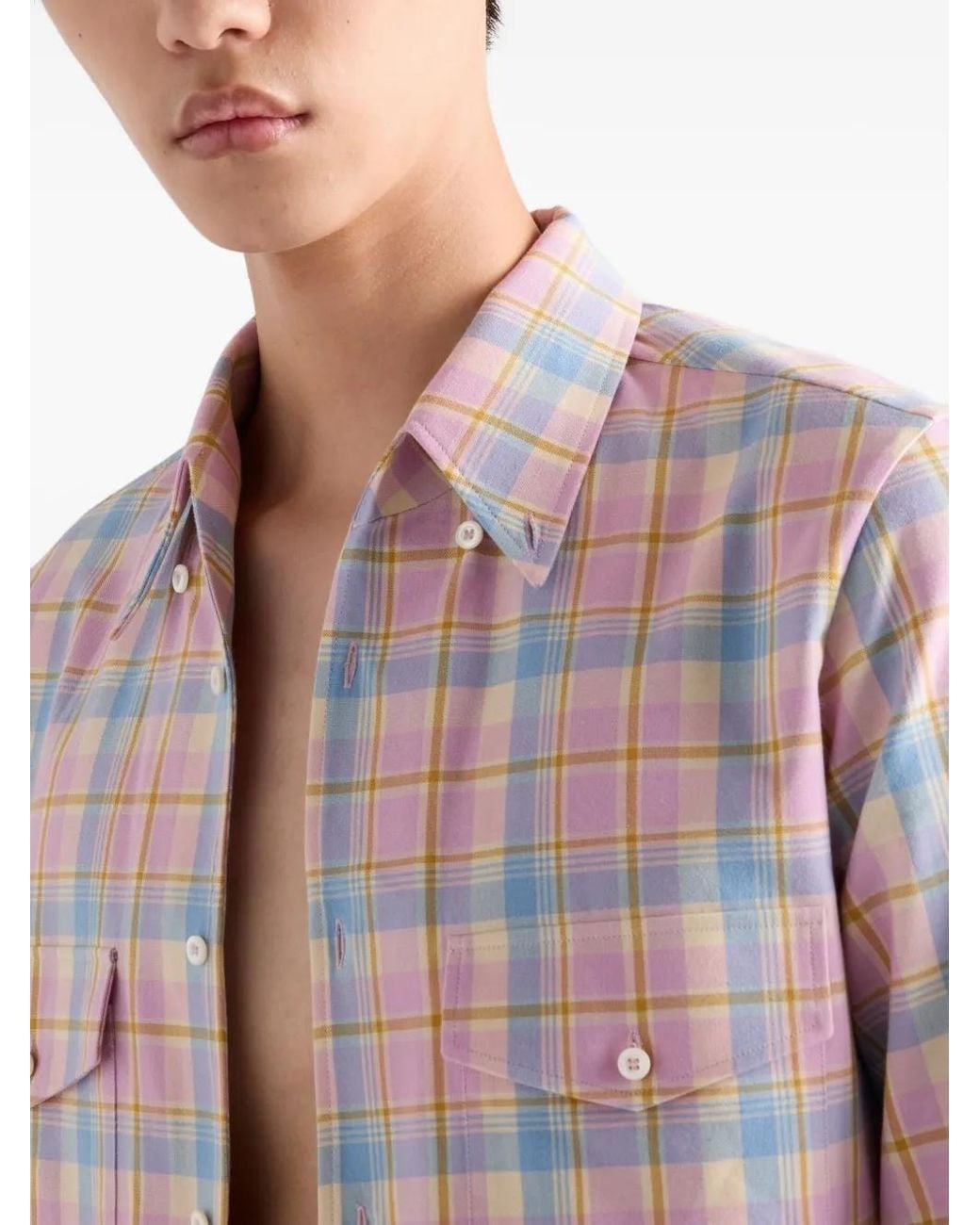 Prada White Patch-Pocket Checked Shirt for men