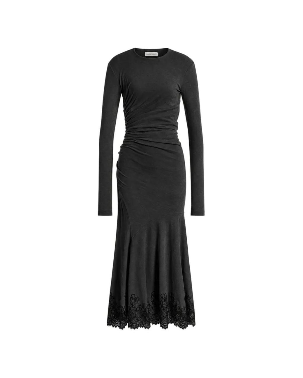 Alberta Ferretti Black Lace-Trim Ruched Midi Dress