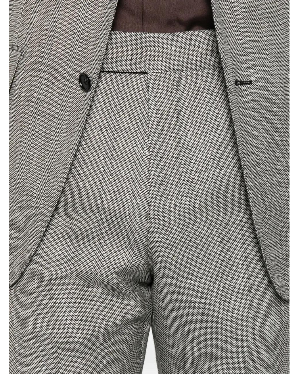 Tom Ford Gray Herringbone-Pattern Tailored Trousers for men