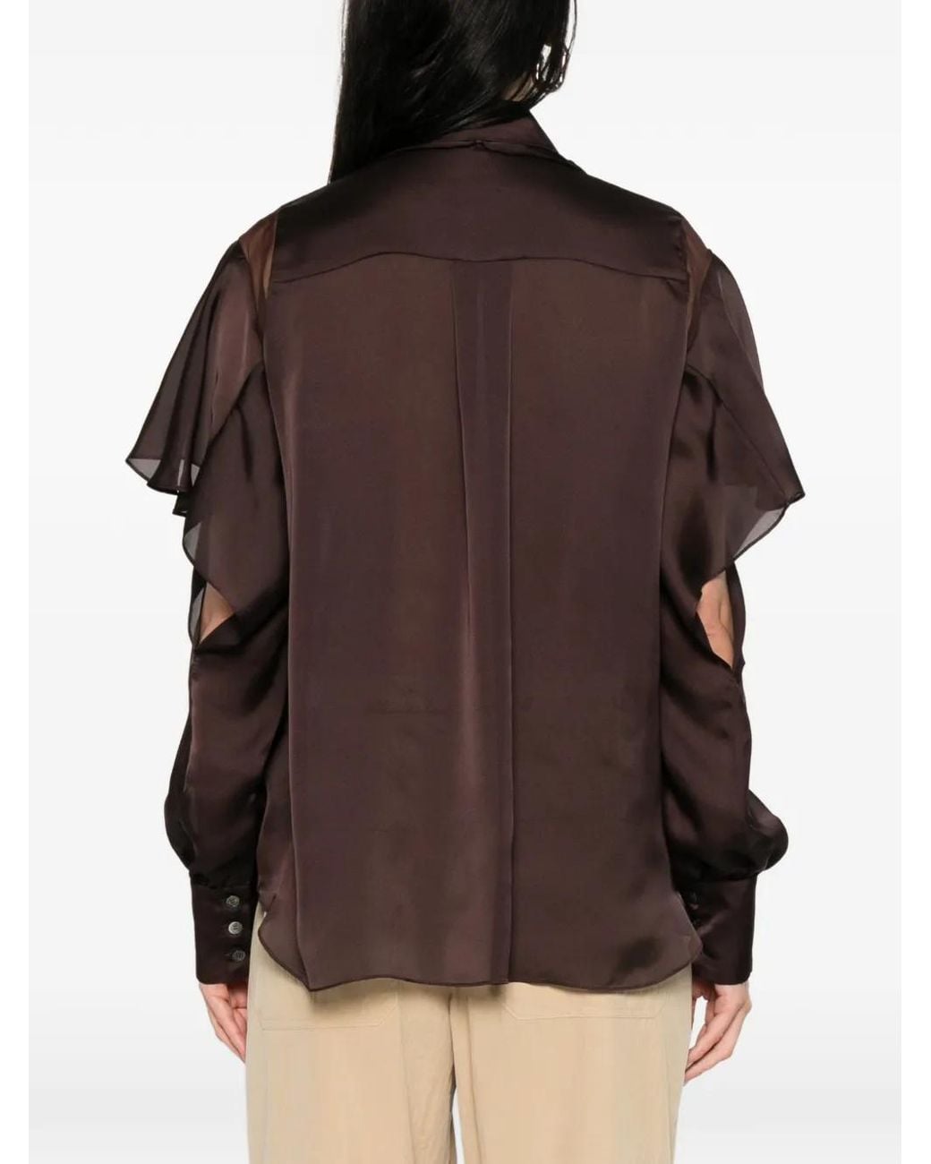 Sacai Brown Ruffled Panelled Shirt
