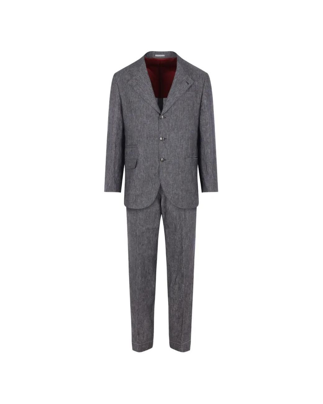 Brunello Cucinelli Gray Single-breasted Linen Suit for men