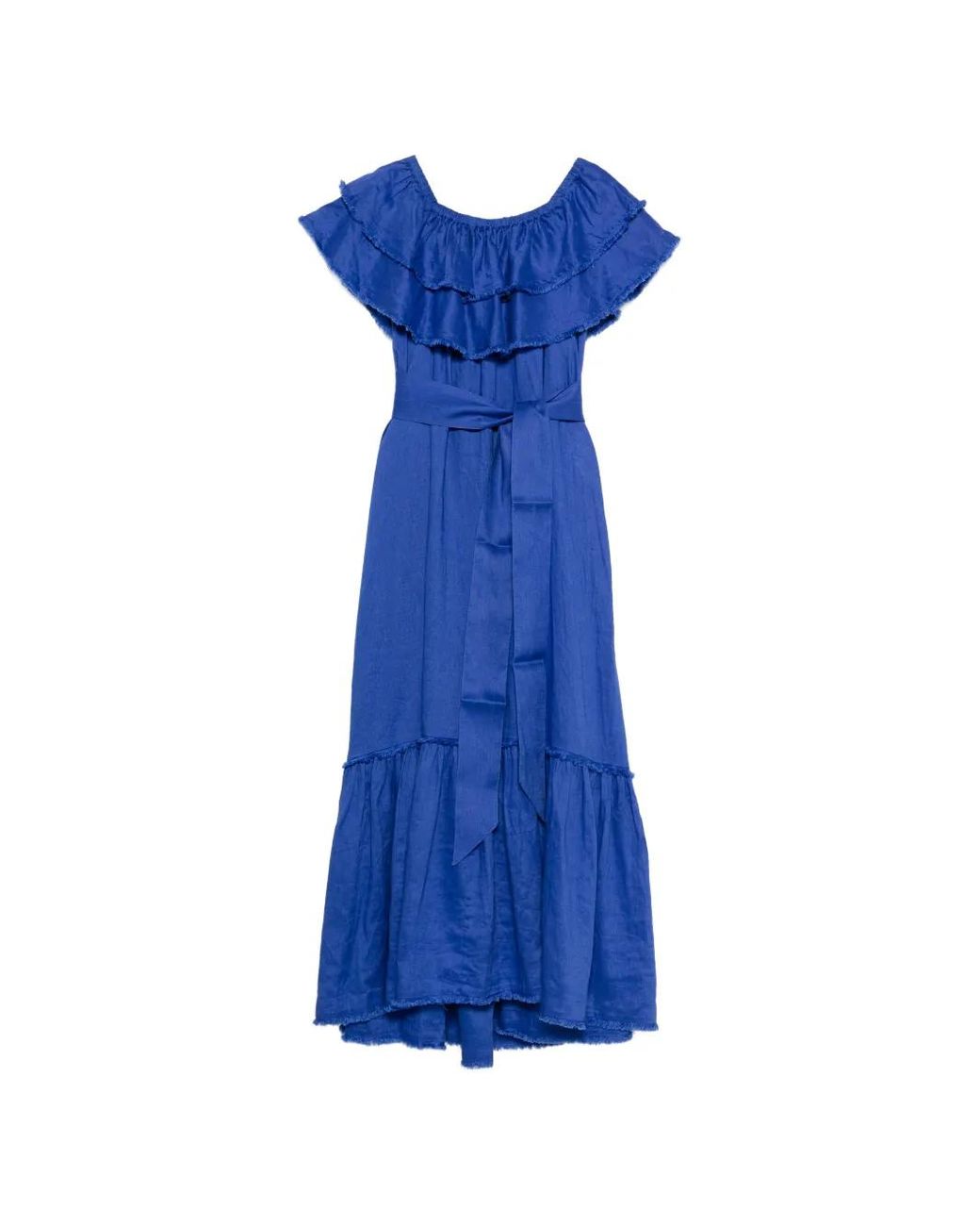 P.A.R.O.S.H. Blue Tie-Belt Maxi Dress