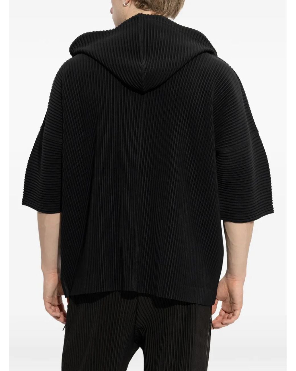 Homme Plissé Issey Miyake Black Pleated Short-Sleeve Hoodie for men