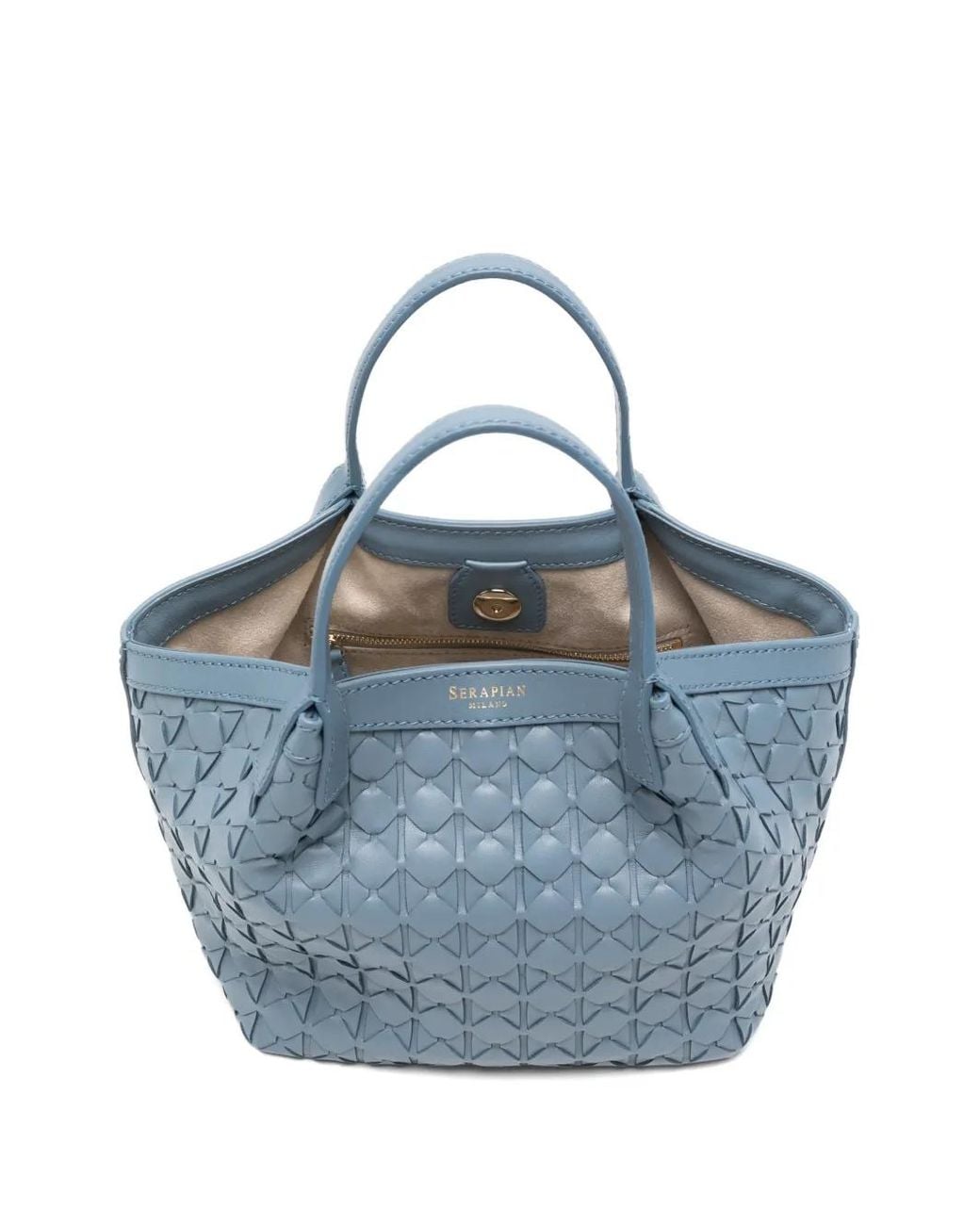 Serapian Blue Mini Secret Leather Tote Bag