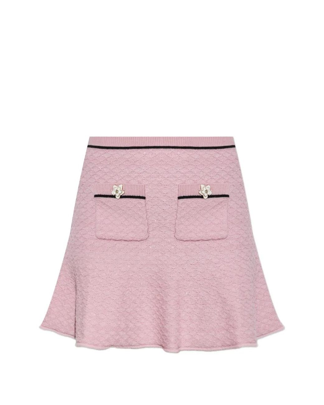 Self-Portrait Pink Flower Knit Mini Skirt