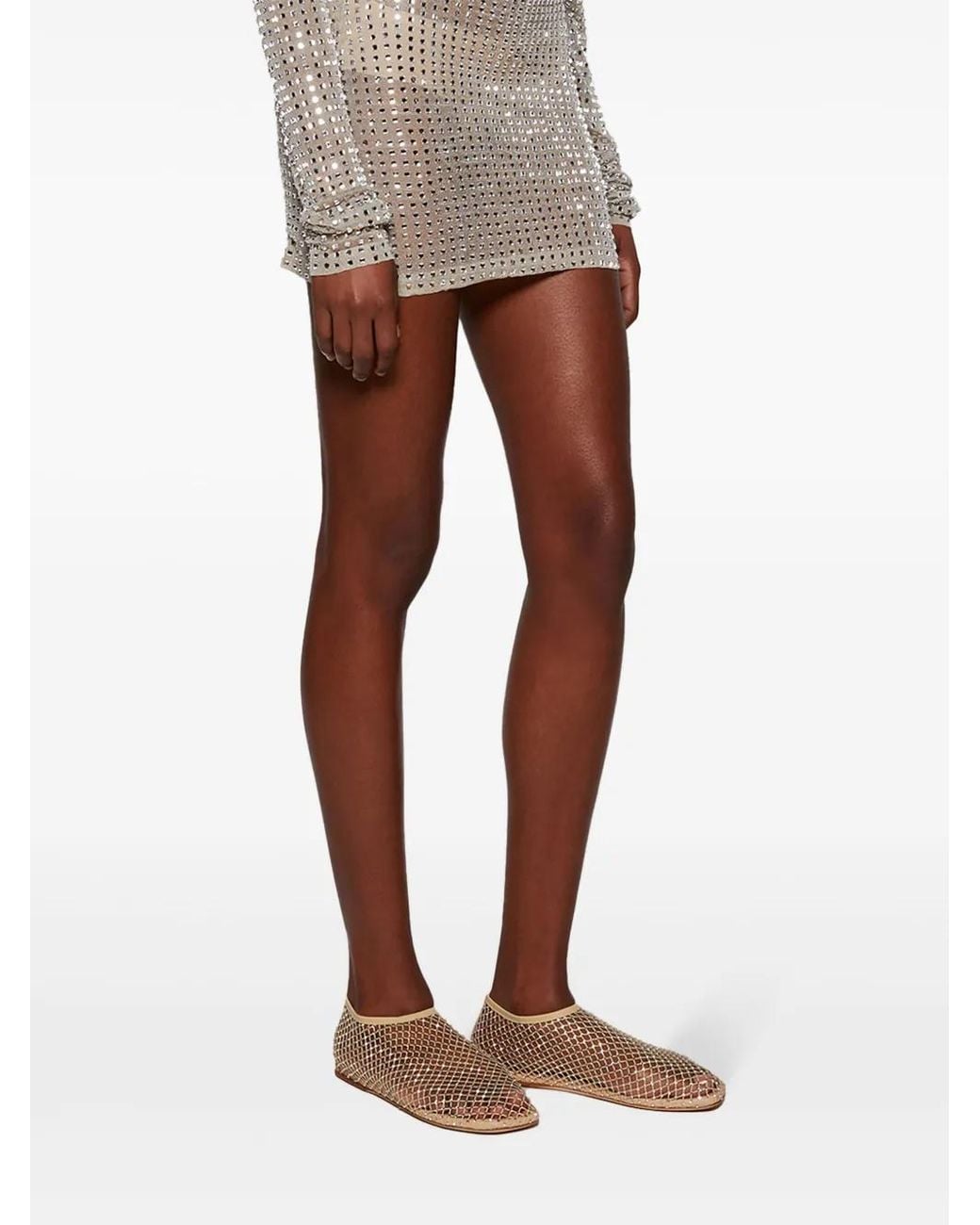 Christopher Esber Natural Mesh Leather-Trim Crystal Embellished Ballerina Flats