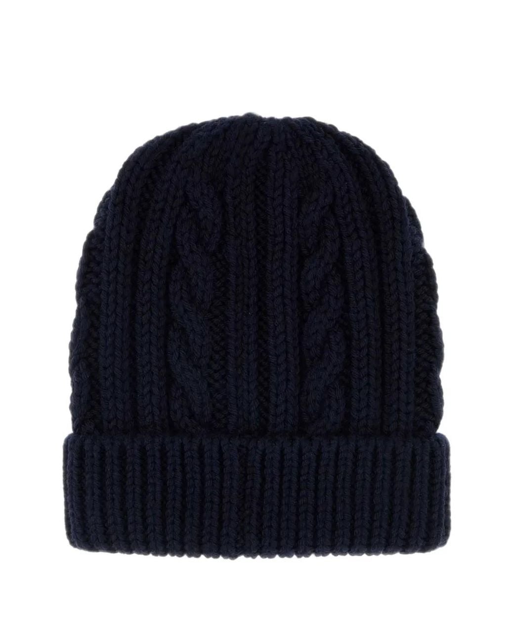 Moncler Blue Leather Logo Wool Beanie for men