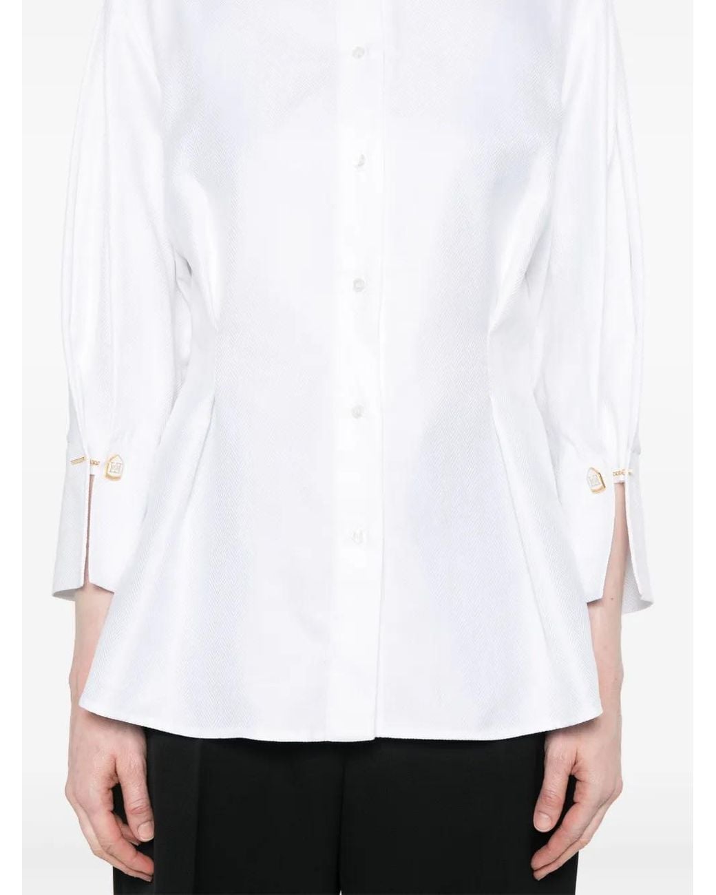 Elisabetta Franchi White Chevron Pattern Poplin Shirt