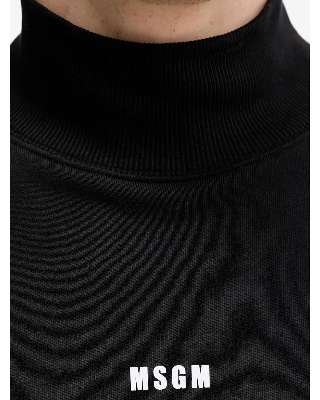 MSGM Black Roll-Neck Logo-Detail Sweater for men
