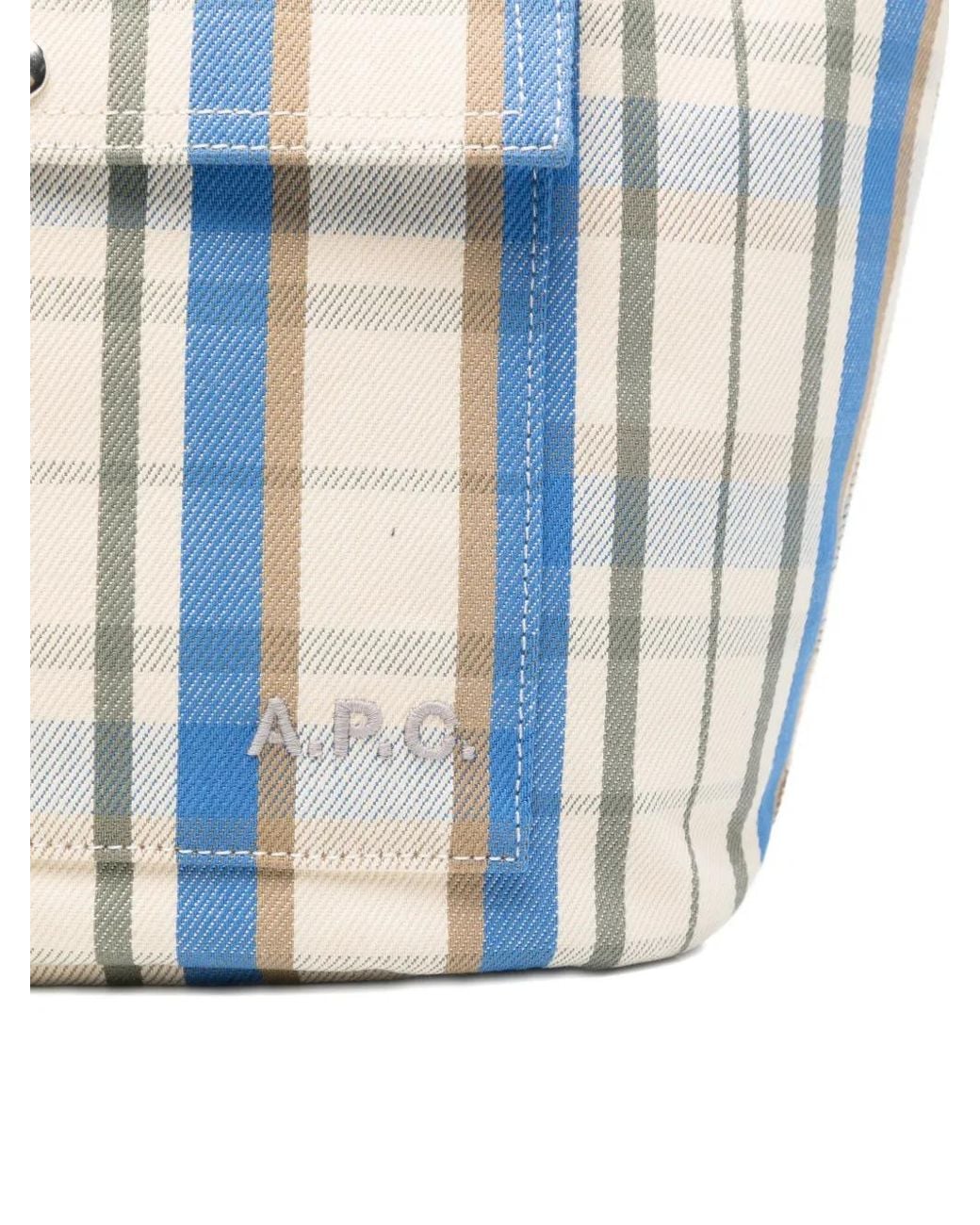 A.P.C. Blue Check-Pattern Flap-Pocket Tote Bag