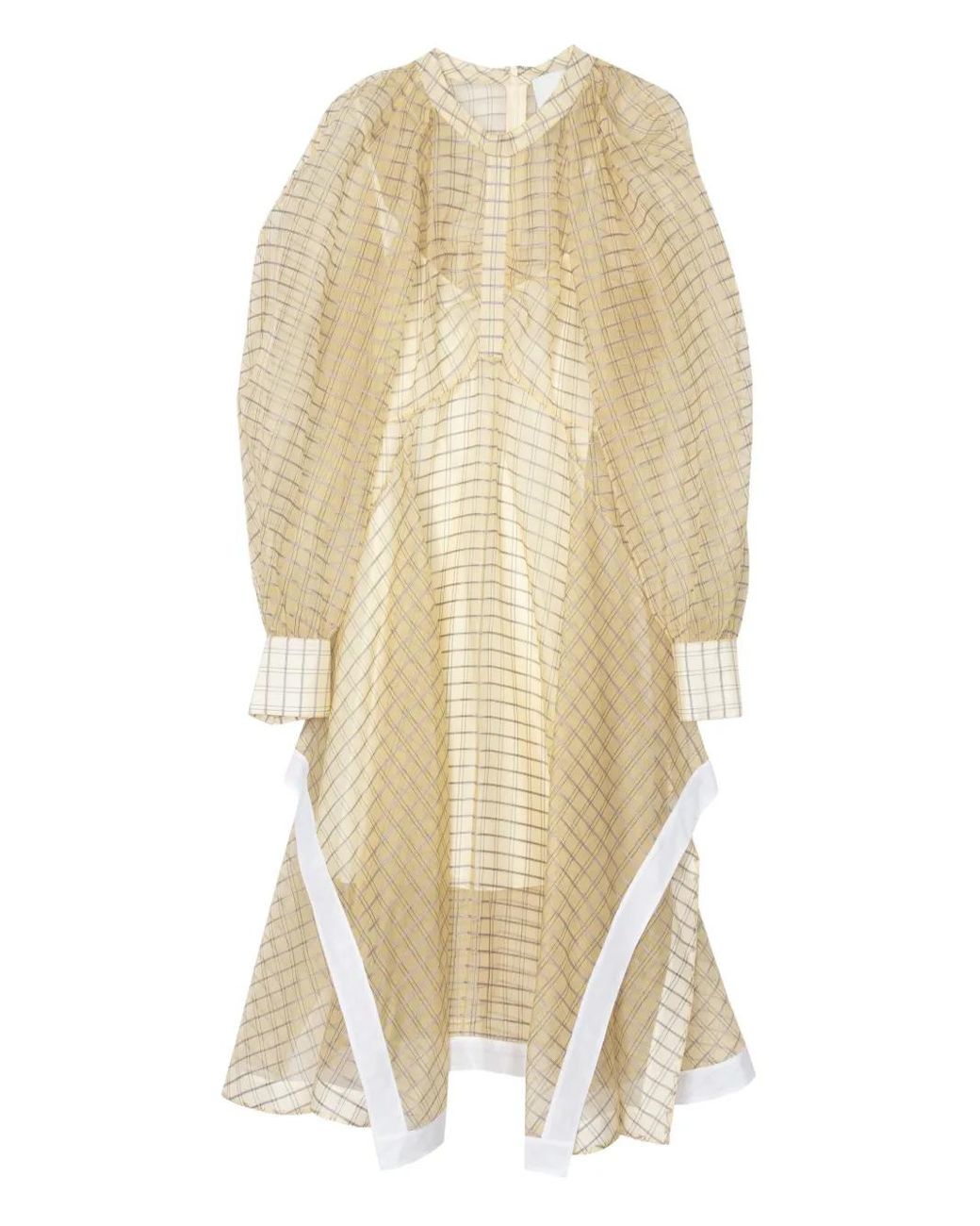 3.1 Phillip Lim White Puff-Sleeve Checked Midi Dress