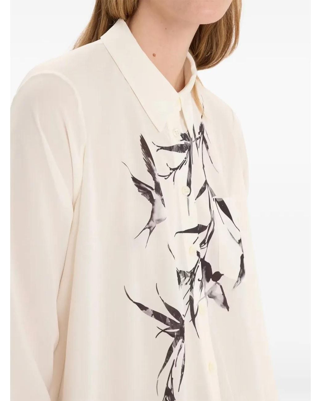 High White Thank You Bird-Ramage Printed Asymmetric-Hem Shirt