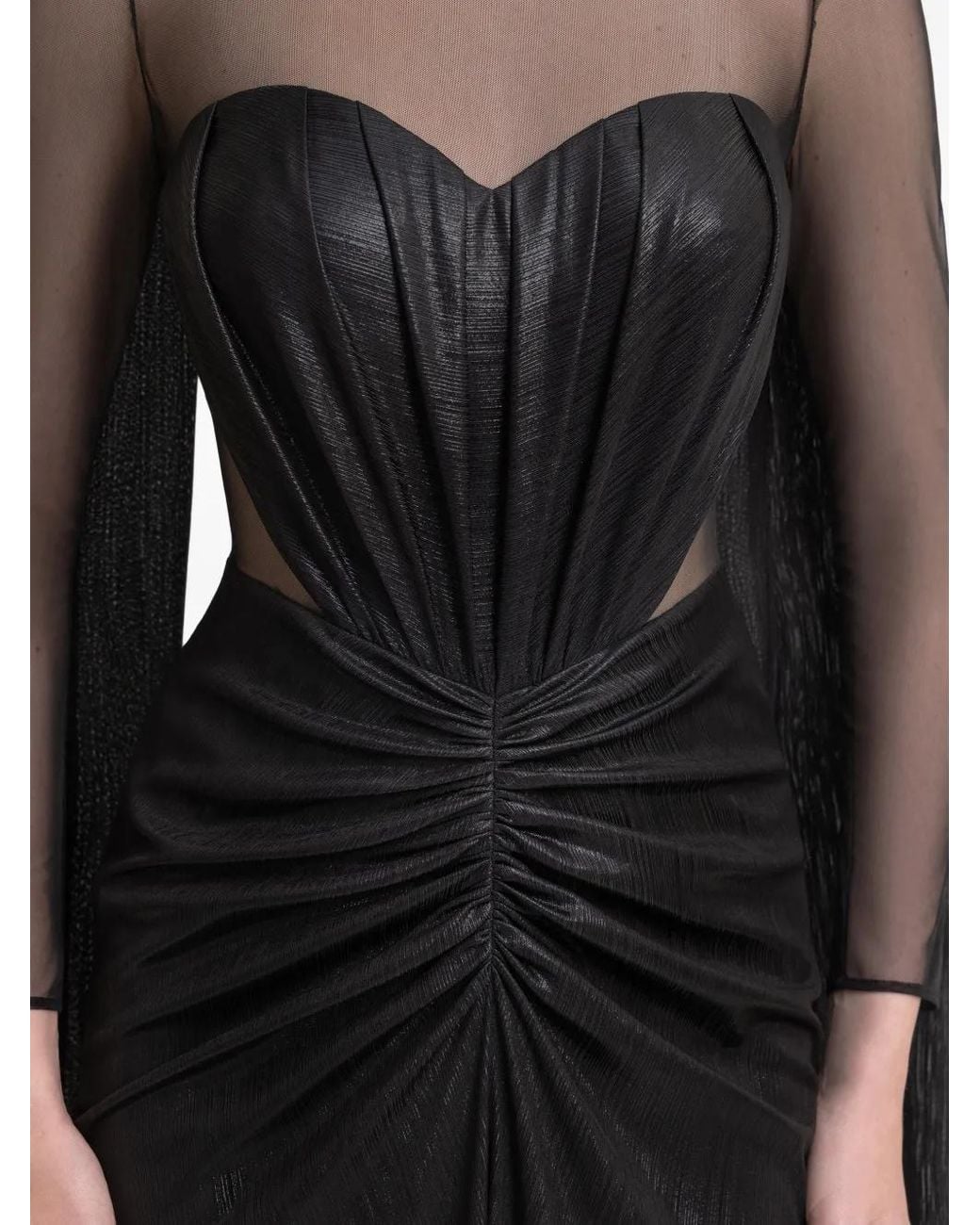 Gemy Maalouf Black Cape-Overlay Maxi Dress