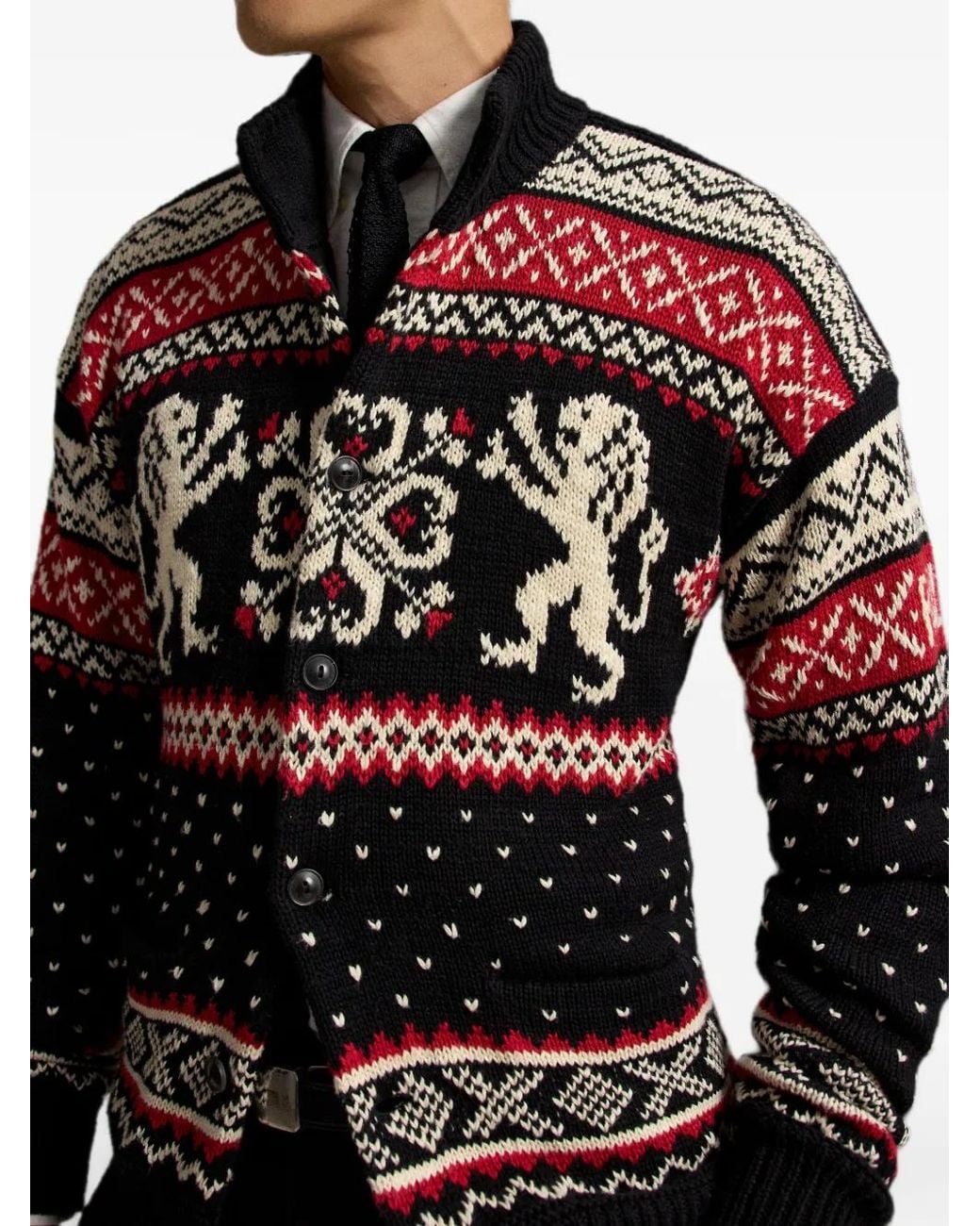 Polo Ralph Lauren Red Cardigan En Maille Fair Isle Intarsia for men